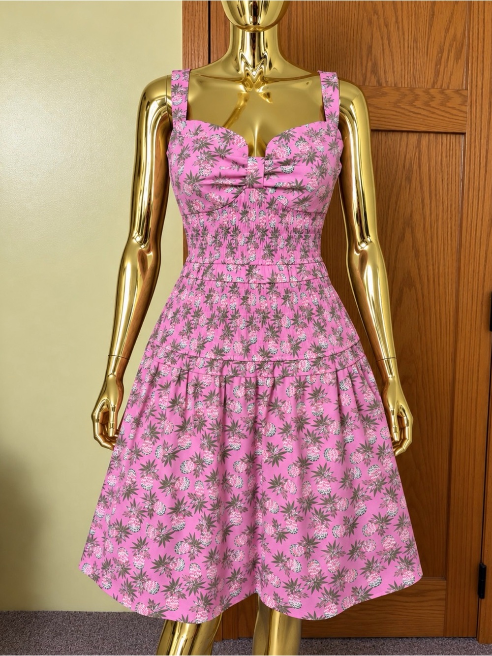 Pink Floral Sweetheart Mini Dress with Shirred Bodice
